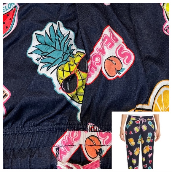 🆕 Briefly Stated Yummy Fruit Sleep Jogger PJ Pants, Medium 🍊🍑🍉🍒🍋🍍 - Picture 2 of 6